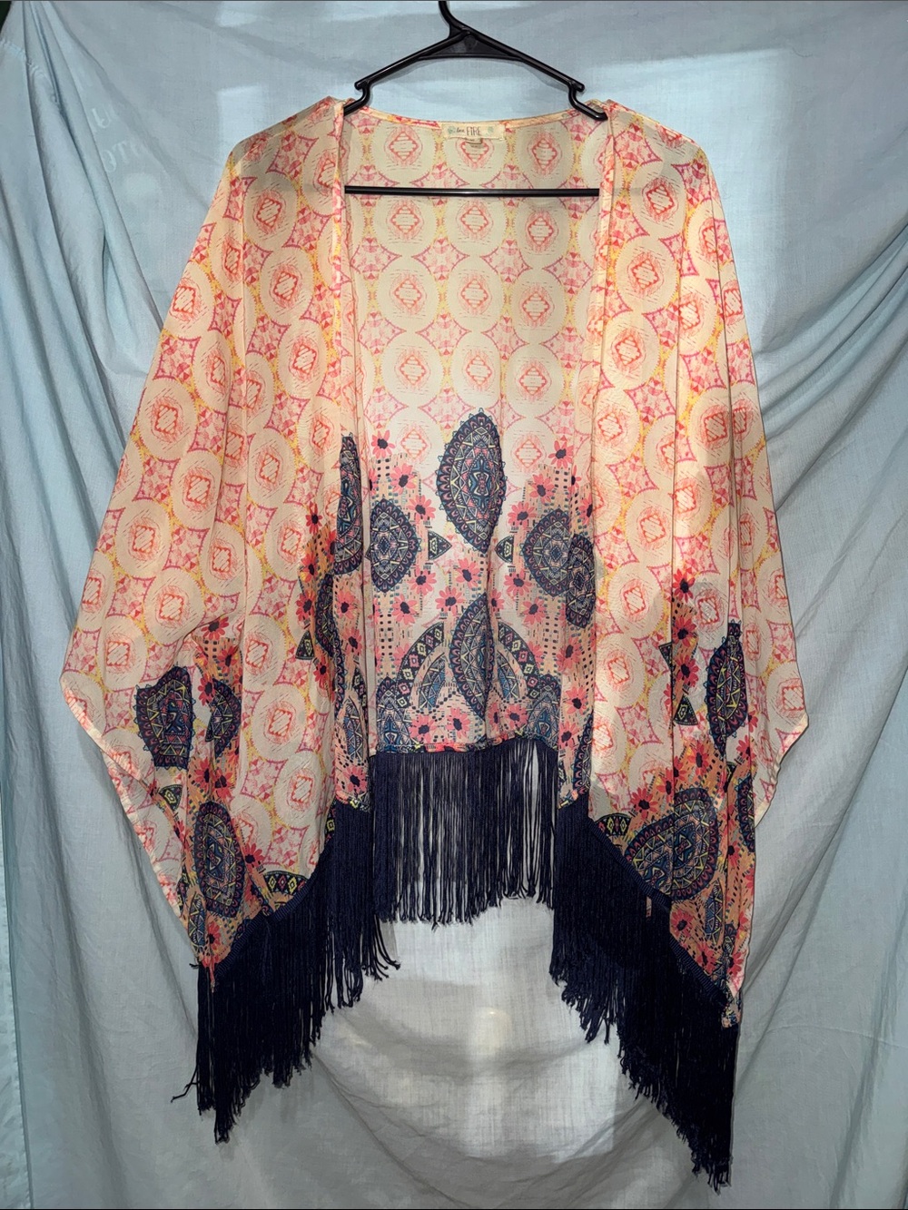 love, Fire Peach and Navy Fringe Boho Cape